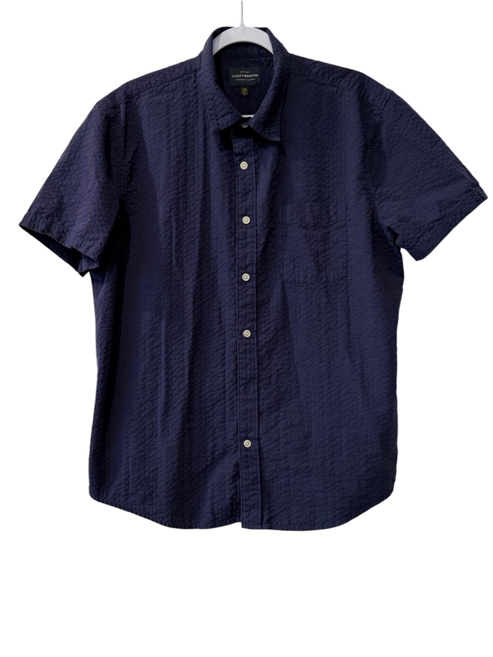 Lucky Brand men’s Large short sleeve button down deep purple/blue shirt